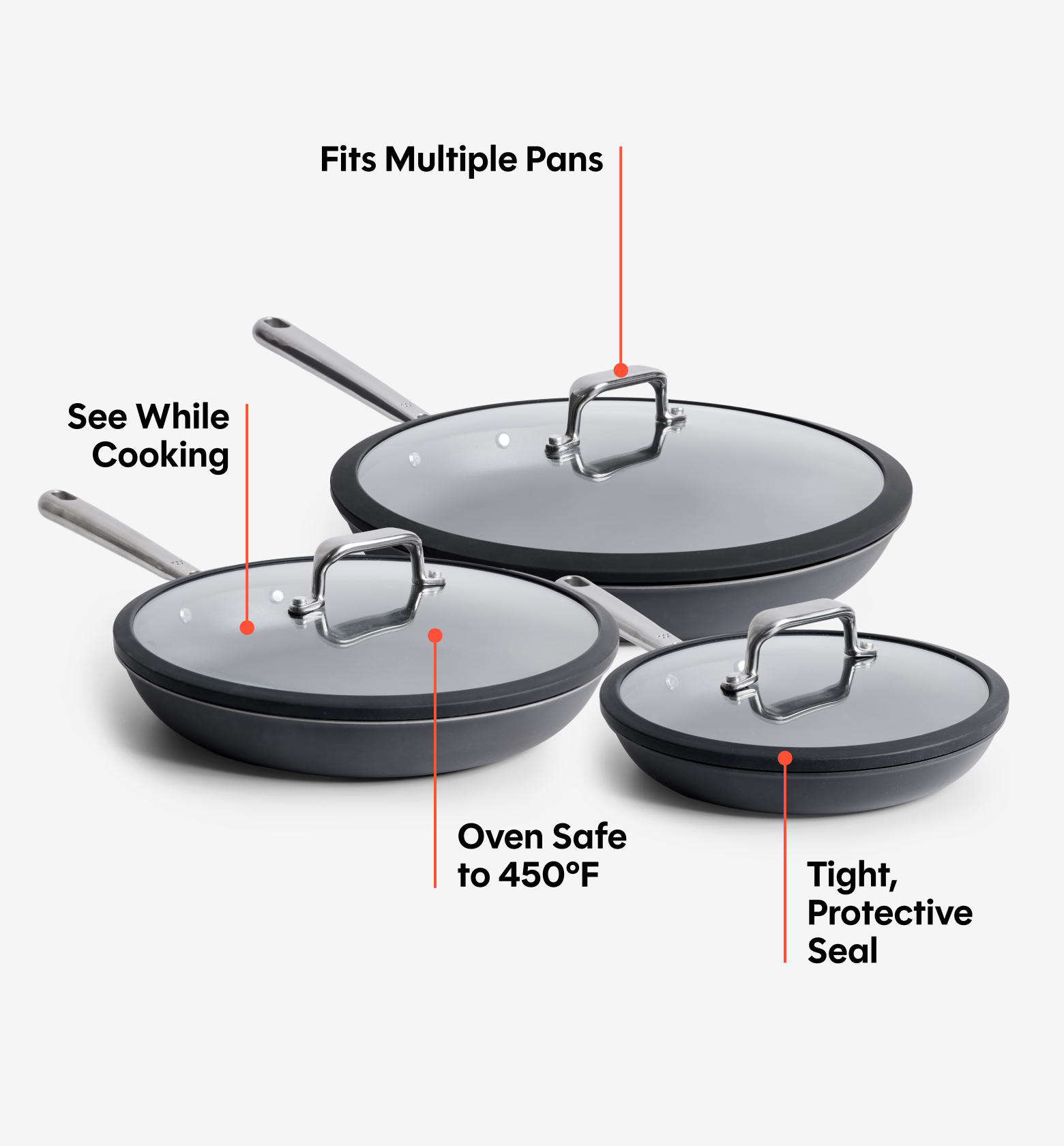 8” + 10” + 12” Pre-Seasoned Carbon Steel Pan + Glass Lids