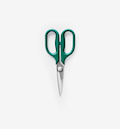 Misen kitchen scissors with teal green handles and stainless steel blades