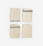 Set of 4 natural linen kitchen towels with black stripe detail