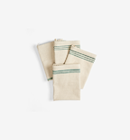 Cream and green stripe linen kitchen dish towels set of four folded