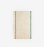 Cream linen tea towel with green stripe border