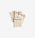 French striped linen kitchen towels with red stripes, set of four folded