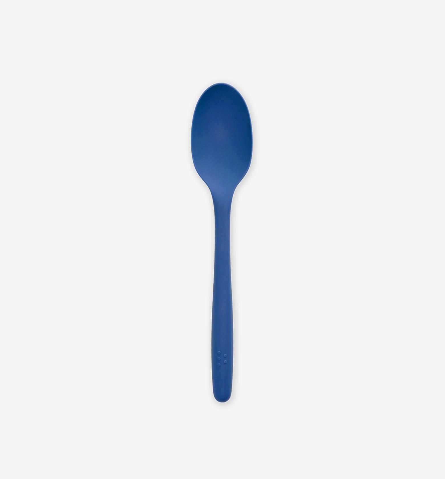 Blue silicone cooking spoon with ergonomic handle