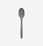 Matte gray silicone spoon with long handle and oval bowl