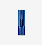 Blue knife block set with matching blue-handled kitchen knives stored vertically