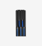 4-piece steak knife set with blue handles in black storage block