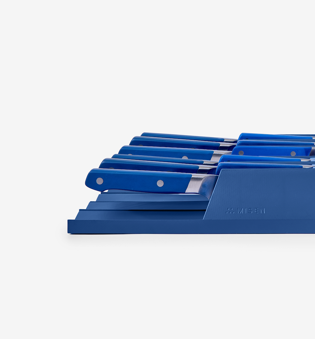 Misen blue knife set in drawer storage organizer
