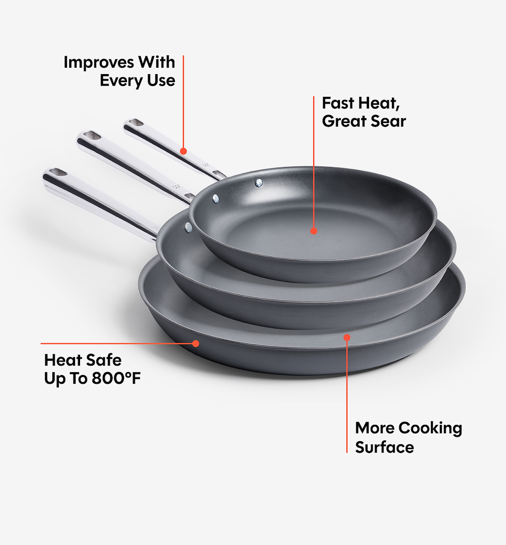 8" + 10" + 12" Pre-Seasoned Carbon Steel Frying Pan