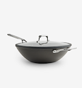 Hard-anodized nonstick wok with glass lid and stainless steel handle