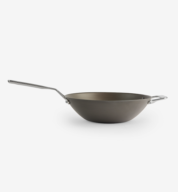 Hard-anodized carbon steel wok with stainless steel long handle and helper handle
