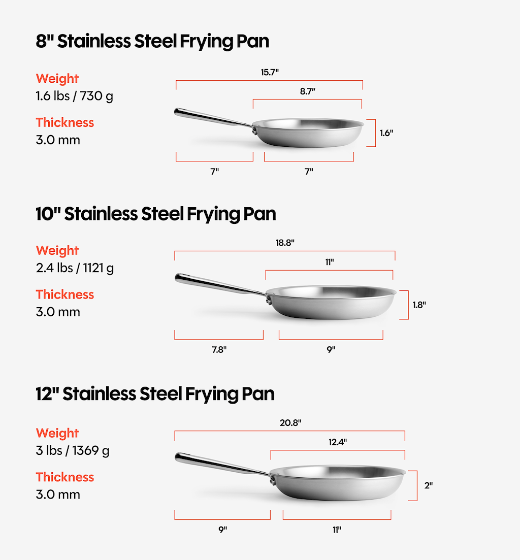 8" + 10" + 12" Stainless Steel Frying Pan