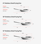 8" + 10" + 12" Stainless Steel Frying Pan