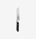 Misen serrated bread knife with black handle and stainless steel blade