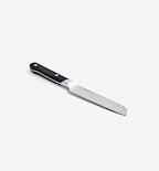 Misen serrated utility knife with black handle and stainless steel blade