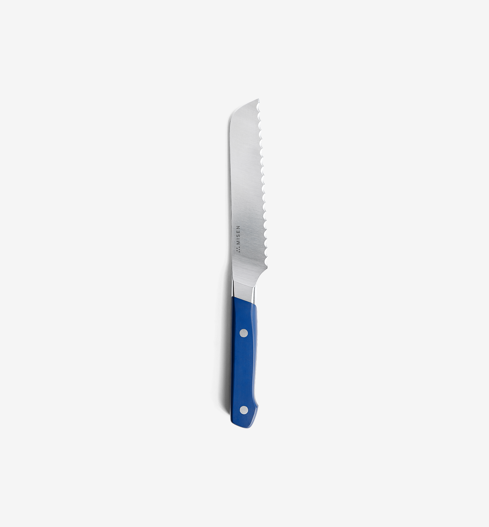 Misen bread knife with serrated blade and blue handle