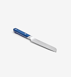 Misen serrated utility knife with blue handle, stainless steel blade
