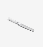 Misen serrated bread knife with white handle and stainless steel blade
