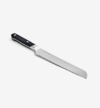 Misen serrated bread knife with black handle and stainless steel blade