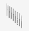 Set of 8 stainless steel serrated steak knives with gray handles