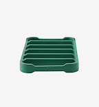 Green silicone soap dish with ribbed drainage design