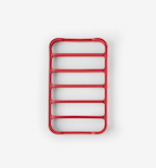 Red silicone trivet with six horizontal slots for heat protection