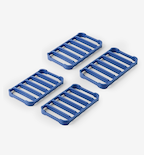 Set of 4 blue silicone trivets with slatted grid design for heat protection
