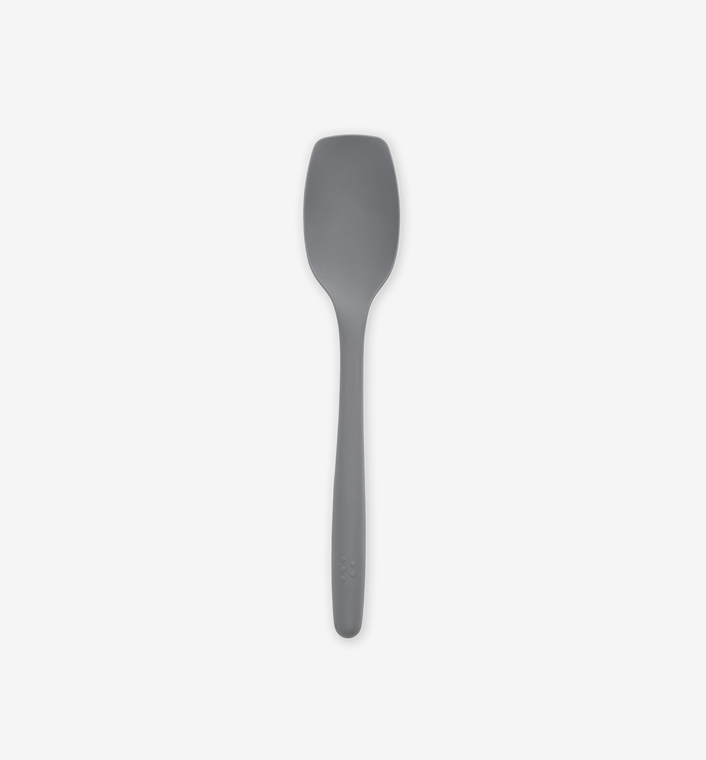 Gray silicone spatula with flat head and long handle