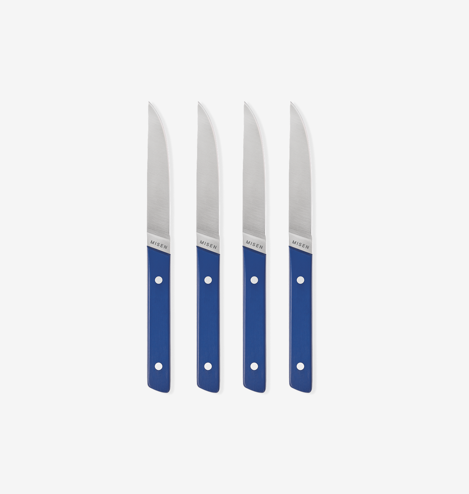 Misen steak knives set of 4 with blue handles and stainless steel blades
