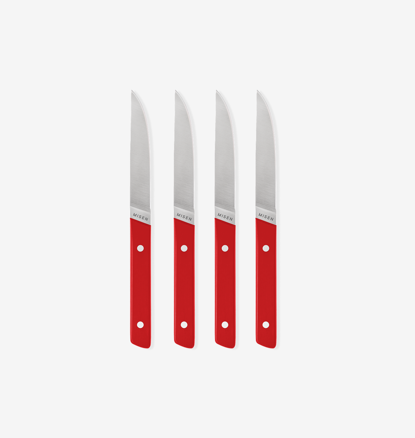 Misen steak knives set of 4 with red handles and stainless steel blades