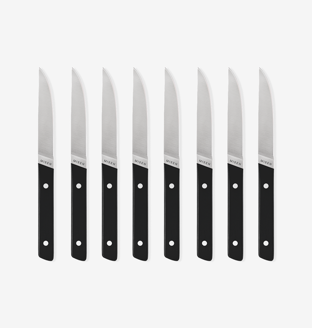 Misen steak knives set of 8 with black handles and stainless steel blades