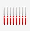 Misen steak knives set of 8 with red handles and stainless steel blades