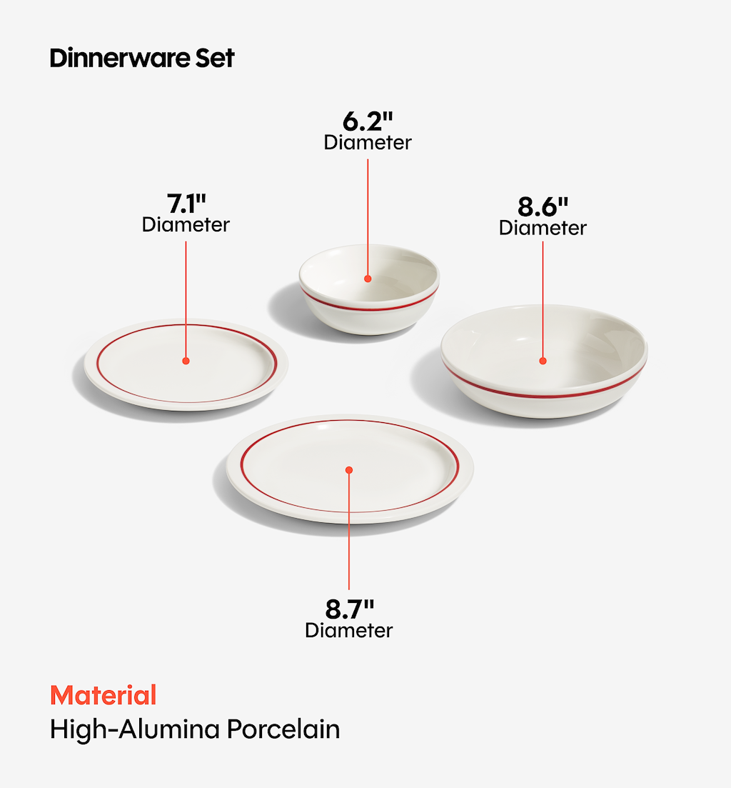 36-Piece Dinnerware + Flatware Set (Serves 4) - Red / Polished
