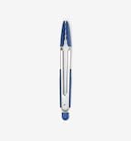 Stainless steel kitchen tongs with blue silicone tips and locking mechanism