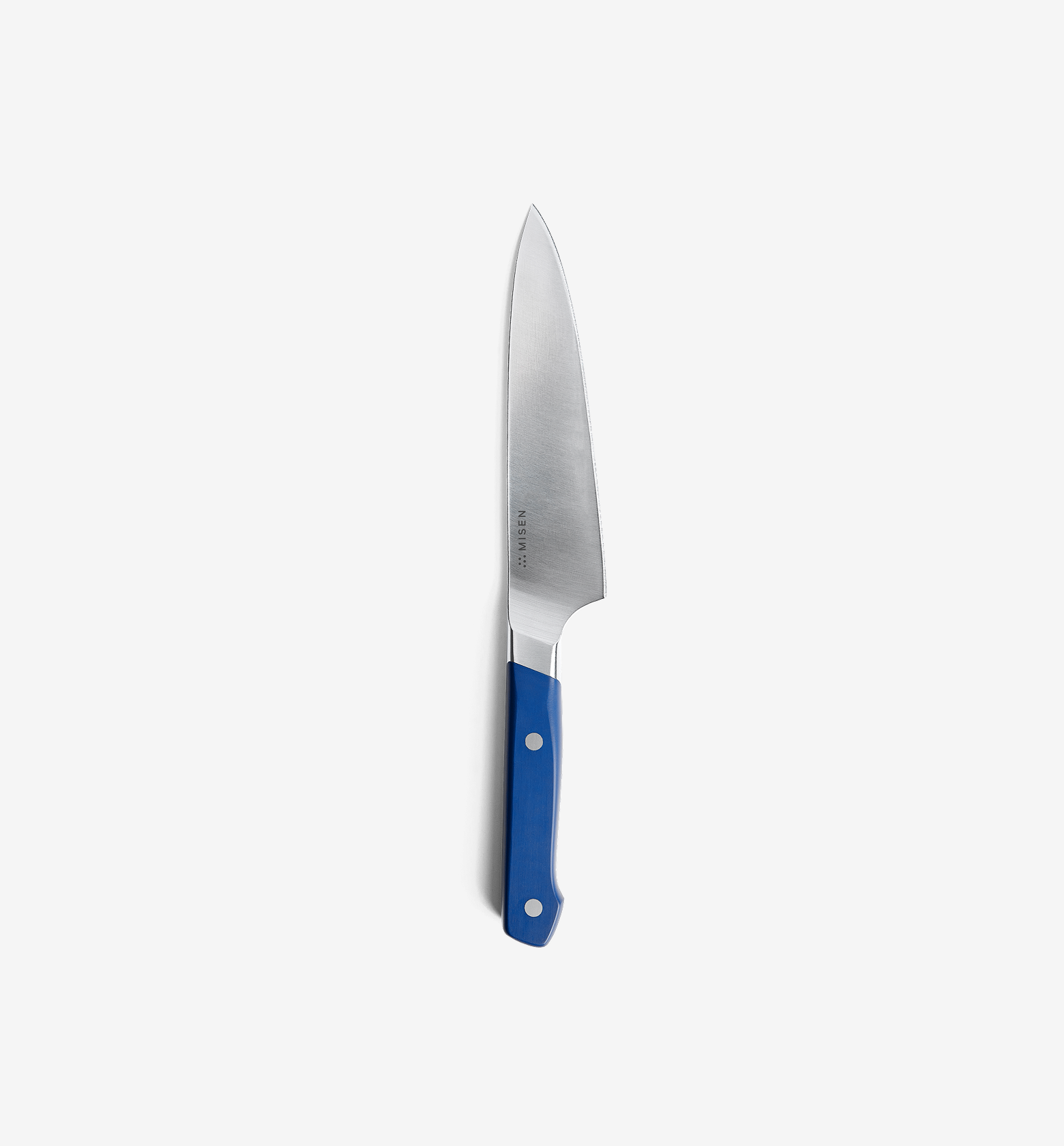 Misen chef's knife with blue handle and stainless steel blade