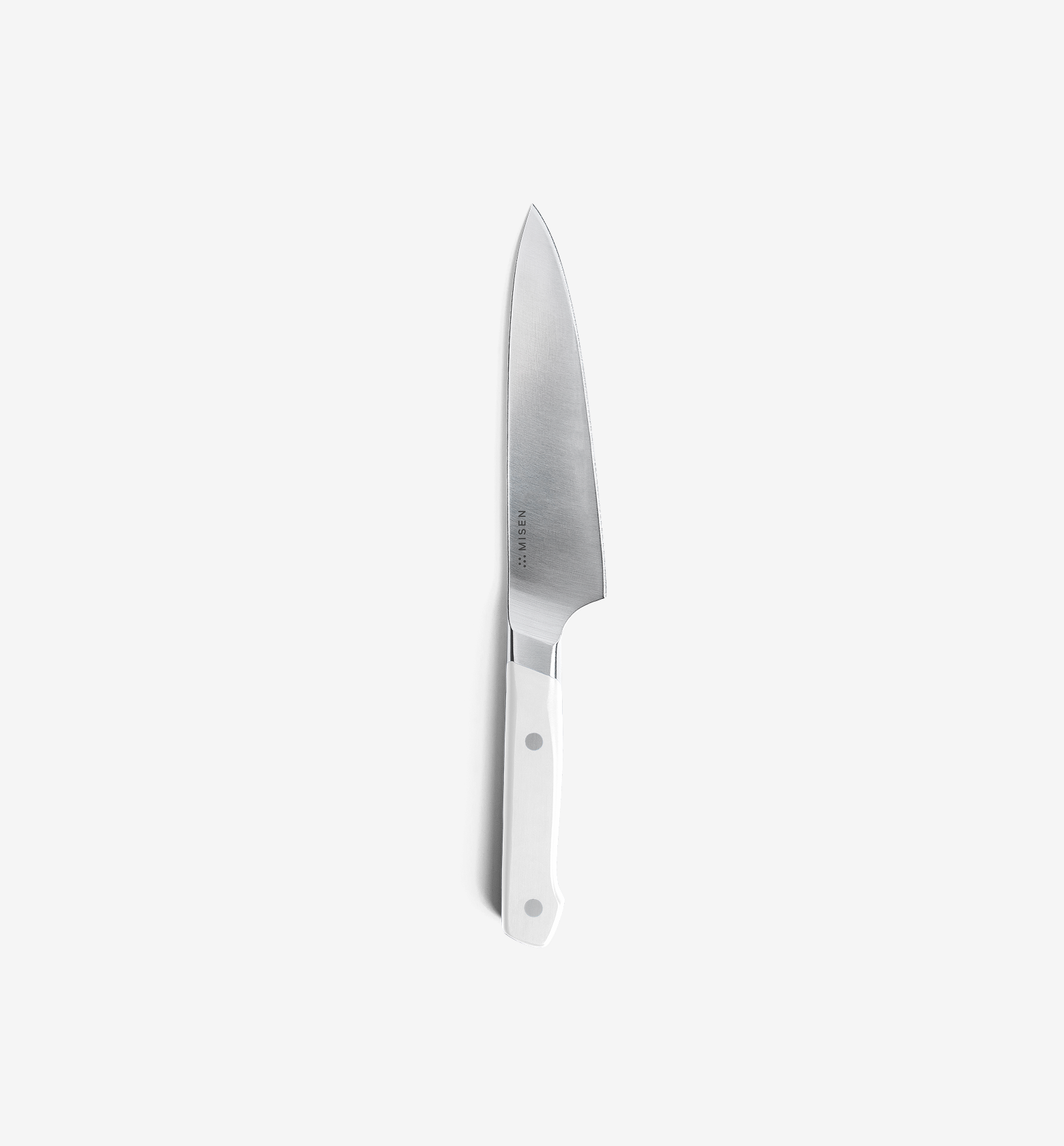 Misen chef's knife with white handle and stainless steel blade