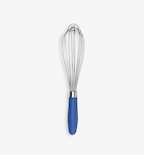 Stainless steel balloon whisk with blue silicone handle
