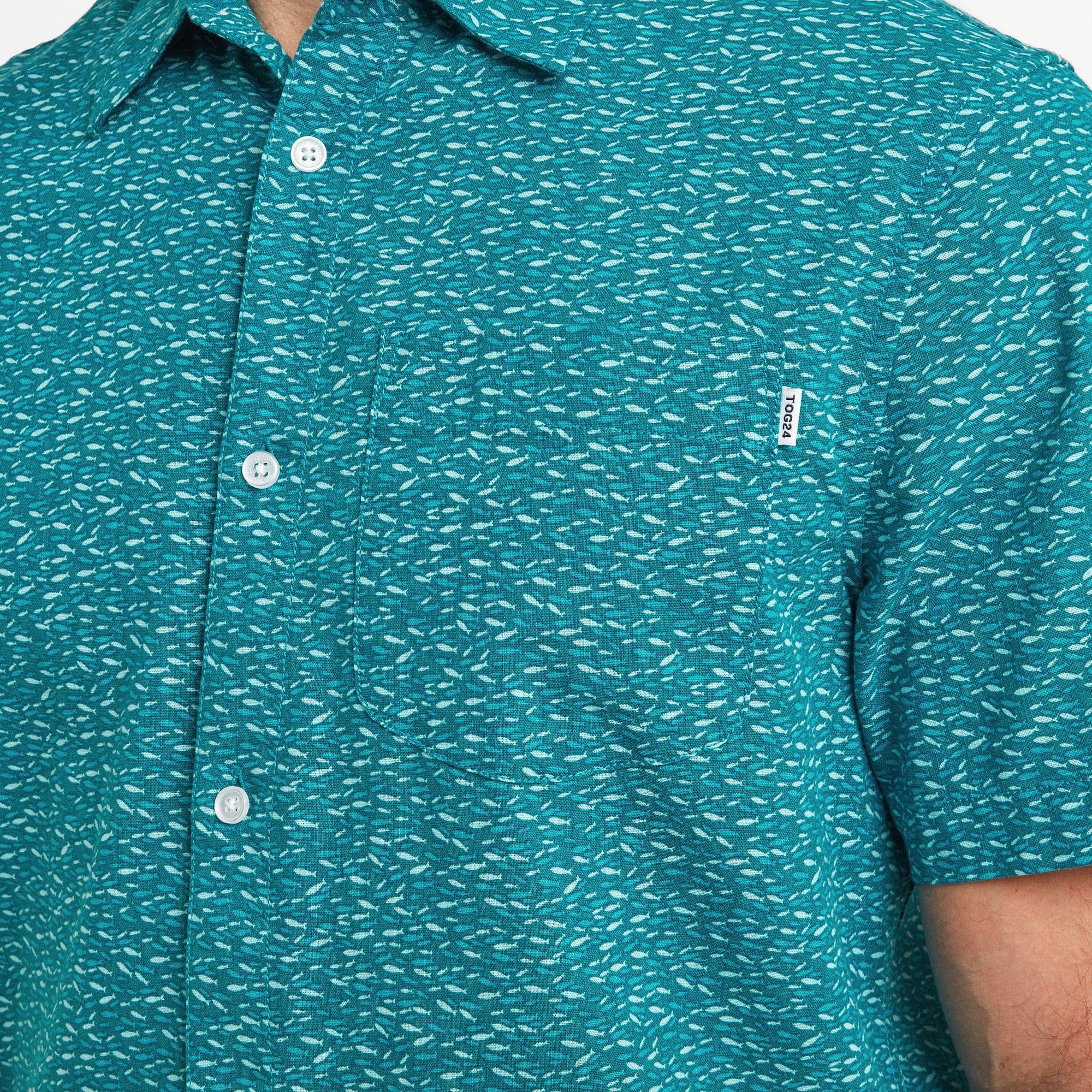 Larry Mens S/S Shirt - Pacific Blue Fish Print