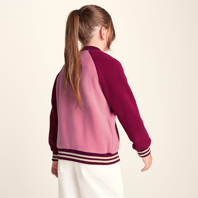 Aberfield Shaun the Sheep Kids Sherpa Varsity Bomber Jacket - Candy Floss/Beetroot Red