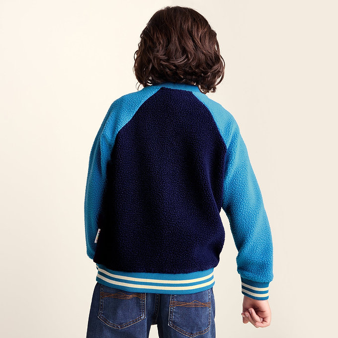 Aberfield Shaun the Sheep Kids Sherpa Varsity Bomber Jacket - Night Blue/Bondi Blue