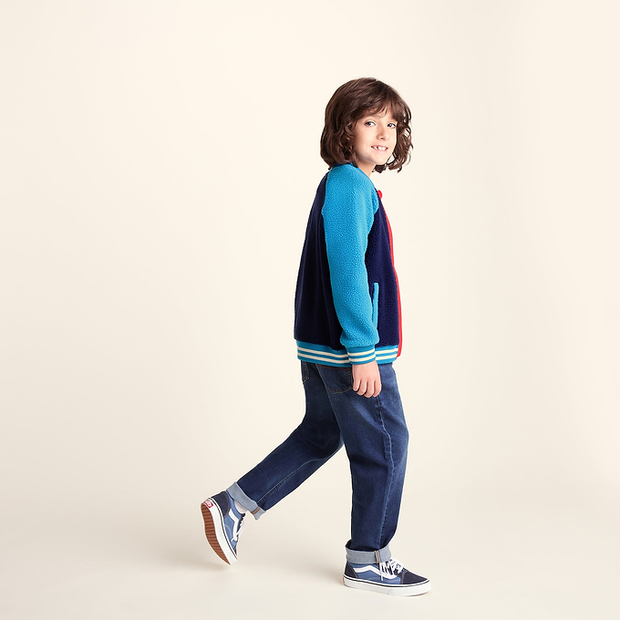 Aberfield Shaun the Sheep Kids Sherpa Varsity Bomber Jacket - Night Blue/Bondi Blue