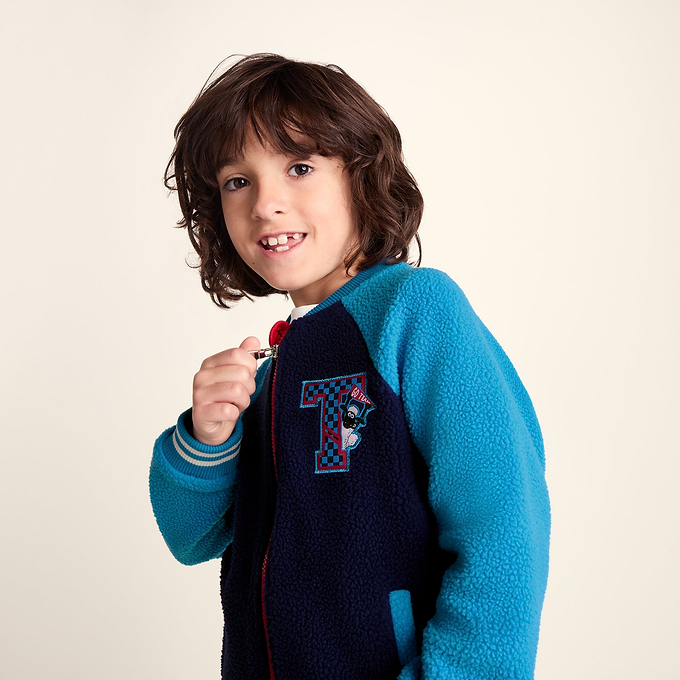 Aberfield Shaun the Sheep Kids Sherpa Varsity Bomber Jacket - Night Blue/Bondi Blue