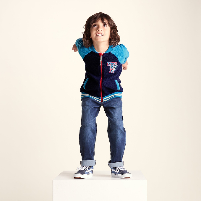 Aberfield Shaun the Sheep Kids Sherpa Varsity Bomber Jacket - Night Blue/Bondi Blue