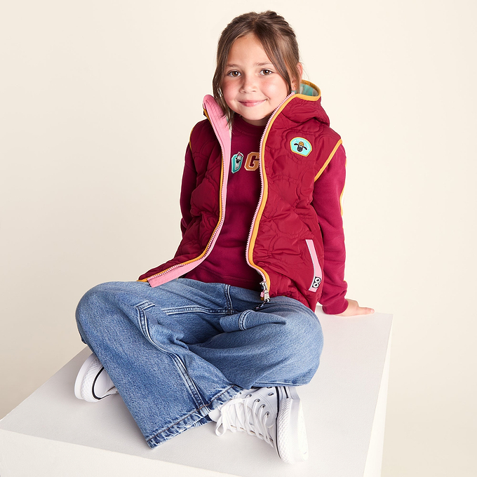 Ancon Shaun the Sheep Kids Insulated Quilted Gilet Microfleece Lining - Beetroot Red