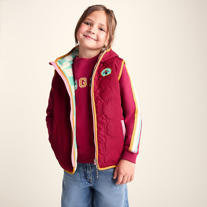 Ancon Shaun the Sheep Kids Insulated Quilted Gilet Microfleece Lining - Beetroot Red