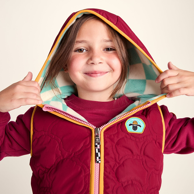 Ancon Shaun the Sheep Kids Insulated Quilted Gilet Microfleece Lining - Beetroot Red