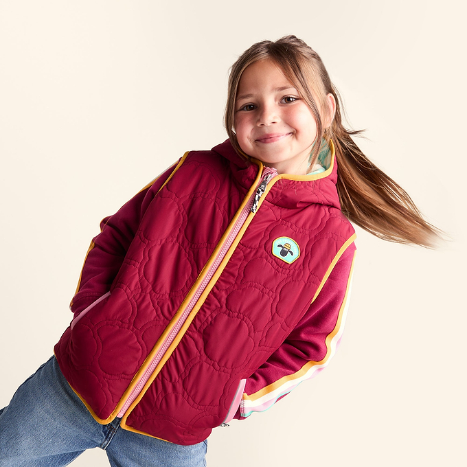 Ancon Shaun the Sheep Kids Insulated Quilted Gilet Microfleece Lining - Beetroot Red