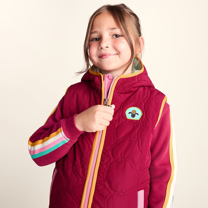 Ancon Shaun the Sheep Kids Insulated Quilted Gilet Microfleece Lining - Beetroot Red