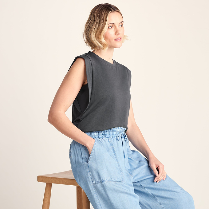 April Womens 100% Cotton Supersoft Boxy Fit Vest - Deep Slate