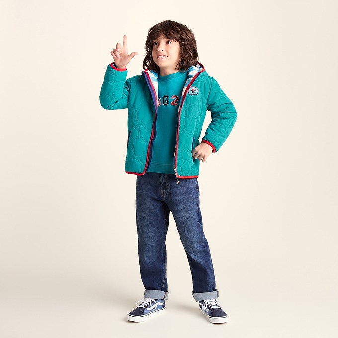 Arapawa Shaun the Sheep Kids Insulated Quilted Coat Microfleece Lining - Peacock Green