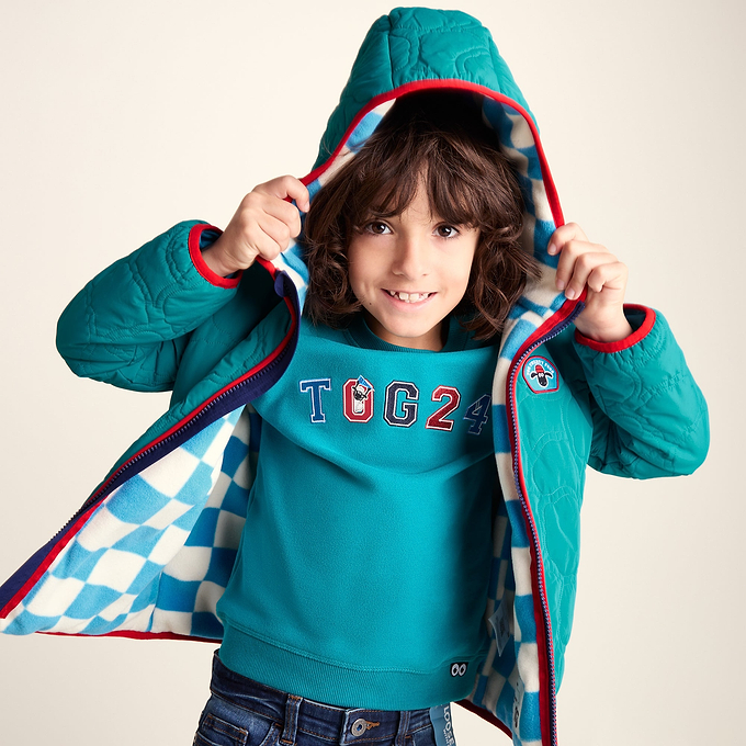 Arapawa Shaun the Sheep Kids Insulated Quilted Coat Microfleece Lining - Peacock Green